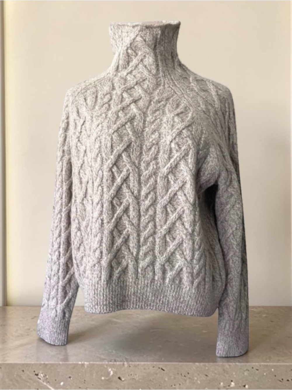 VINCE Oversized Cable-Knit Turtleneck Sweater Wool Cashmere Blend